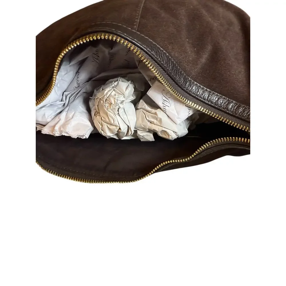 Ashwood Suede Crescent Slouchy Hobo Bag Studded Strap Detail Chocolate Brown